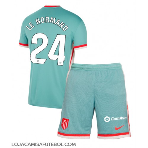 Camisa de Futebol Atletico Madrid Robin Le Normand #24 Equipamento Secundário Infantil 2024-25 Manga Curta (+ Calças curtas)